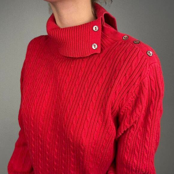 Valerie Stevens red off the shoulder sweater with silver buttons - Picture 4 of 8